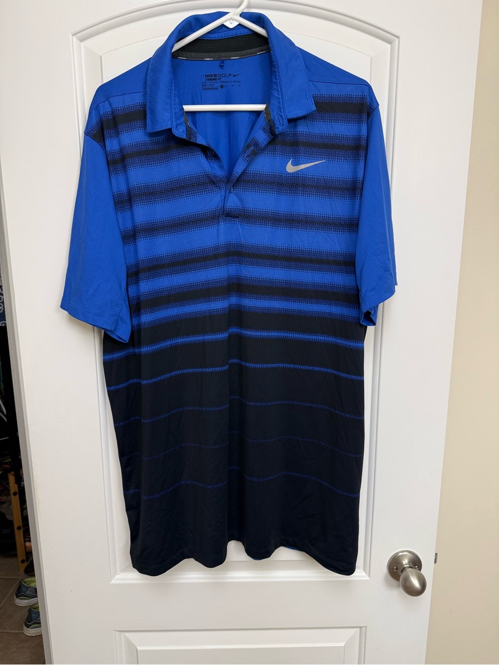 Nike Men’s Royal Blue and Black Striped Golf Polo